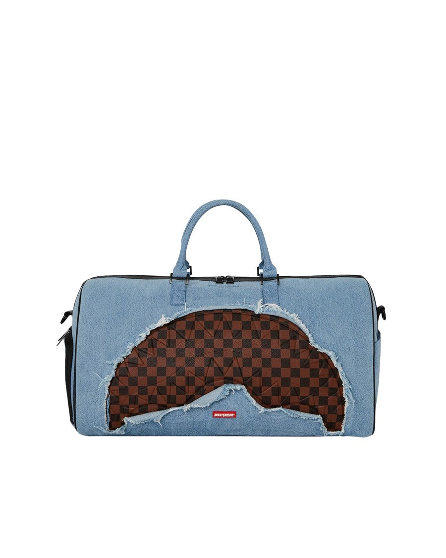 Sprayground Cylindrical Denim Duffle Bag With Checkerboard Detail