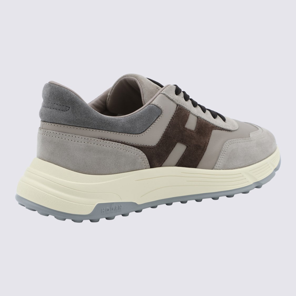 Hogan Muted Grey And Brown Suede Leather Sneakers