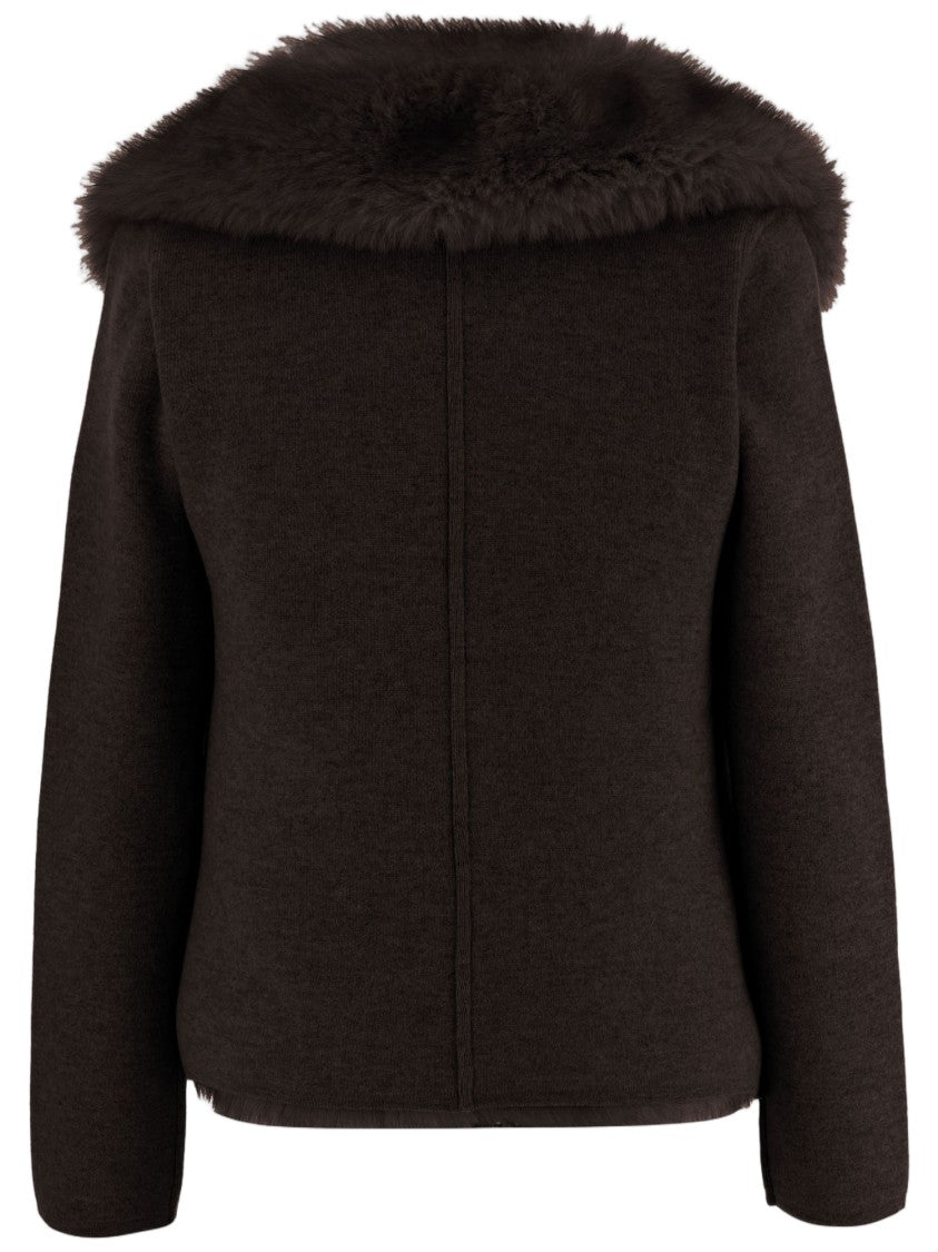 Bruno Manetti Dark Brown Wool-Cashmere Blend Plush Fur Trim Jacket