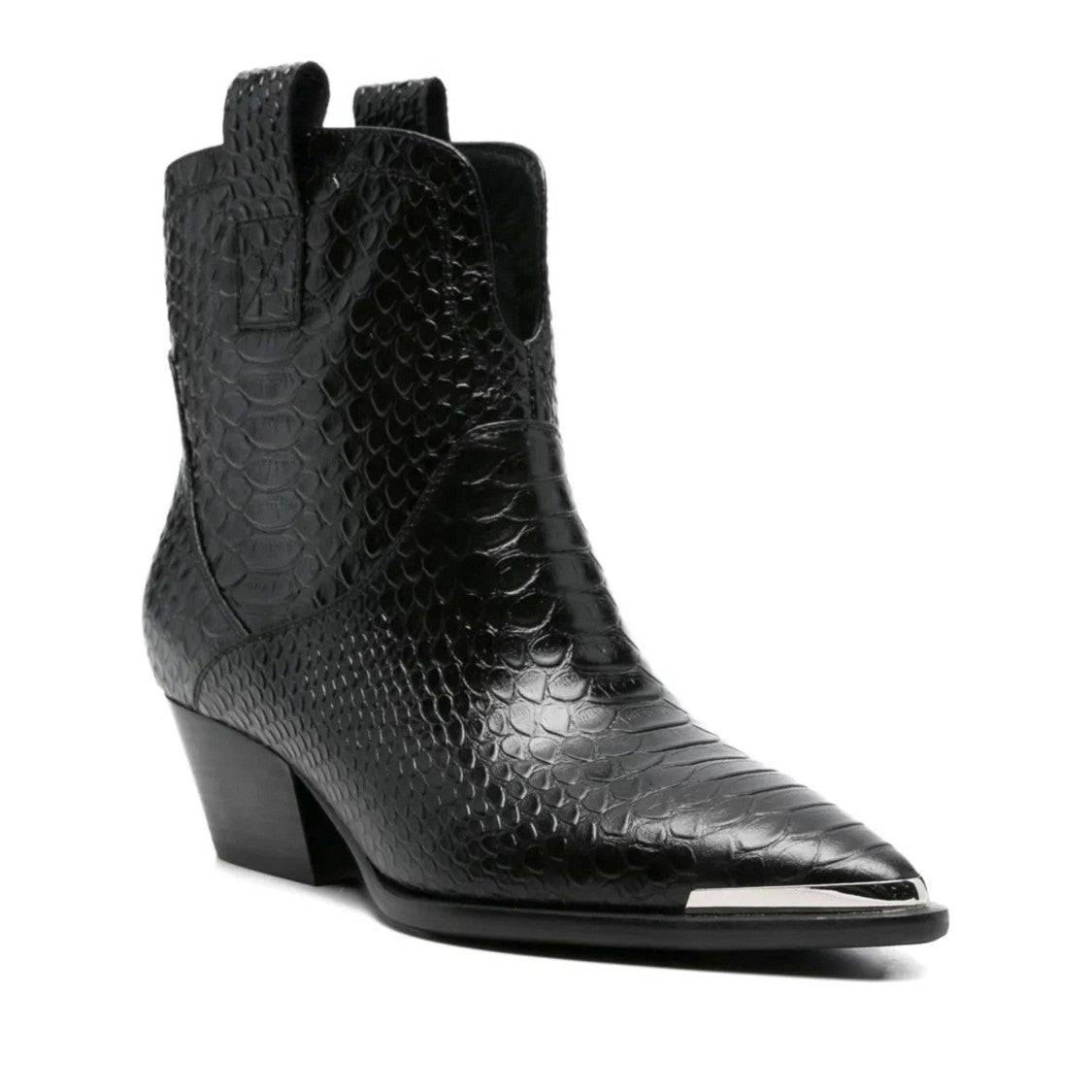Adrianna Feretti Black Textured Metallic Cap Leather Boots