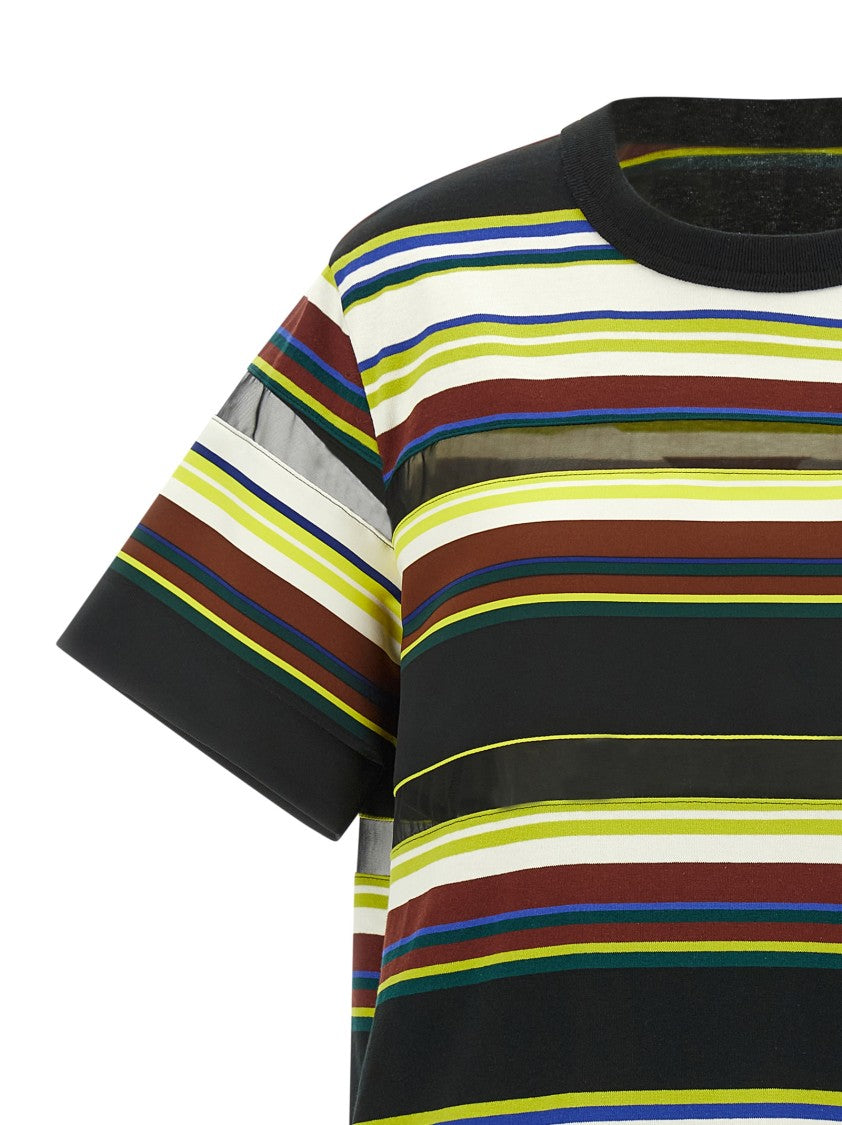Sacai Horizontal Stripe Mini Dress With Organza Inserts