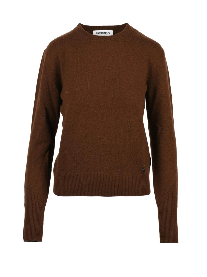 Patrizia Pepe Crew Neck Cashmere Pullover With Ribbed Details