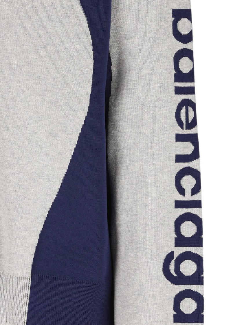 Balenciaga Zip-Up Cardigan With Contrast Navy Panels And Ribbed Details