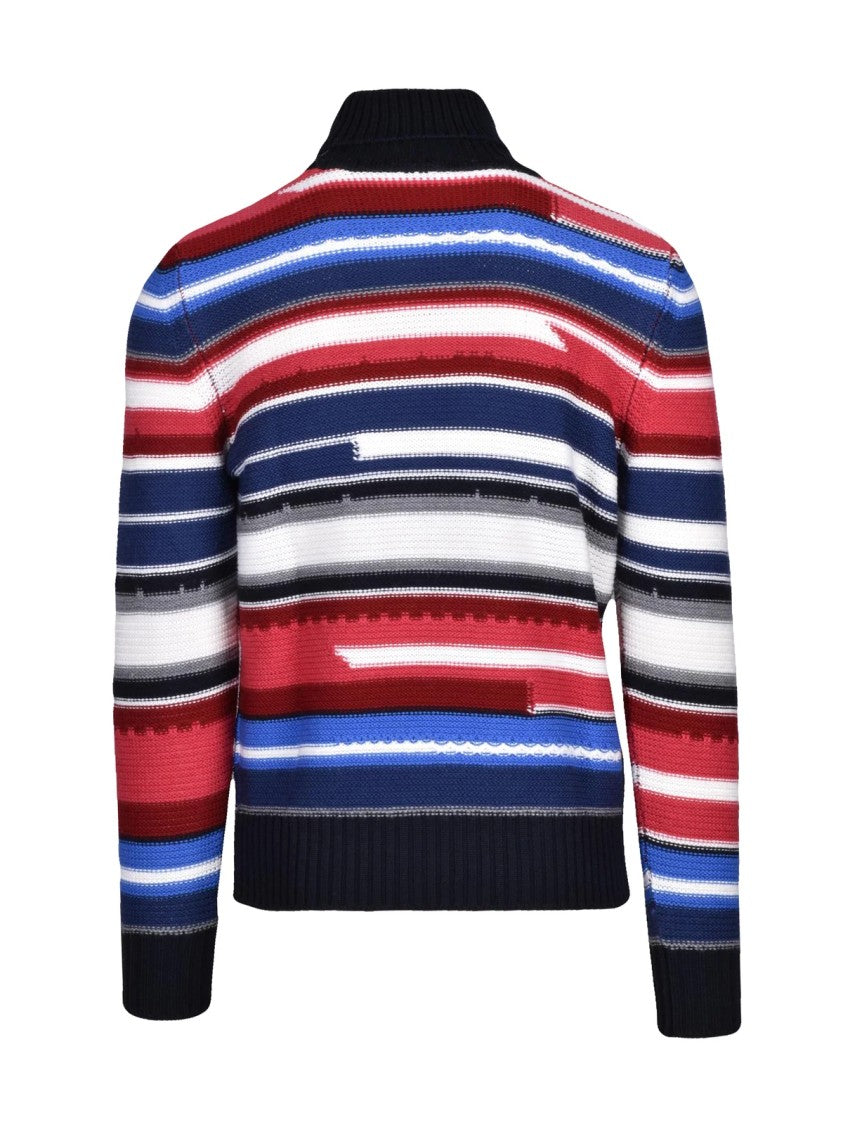 Kangra High Neck Multicolor Stripe Sweater Crafted From Extrafine Merino Wool