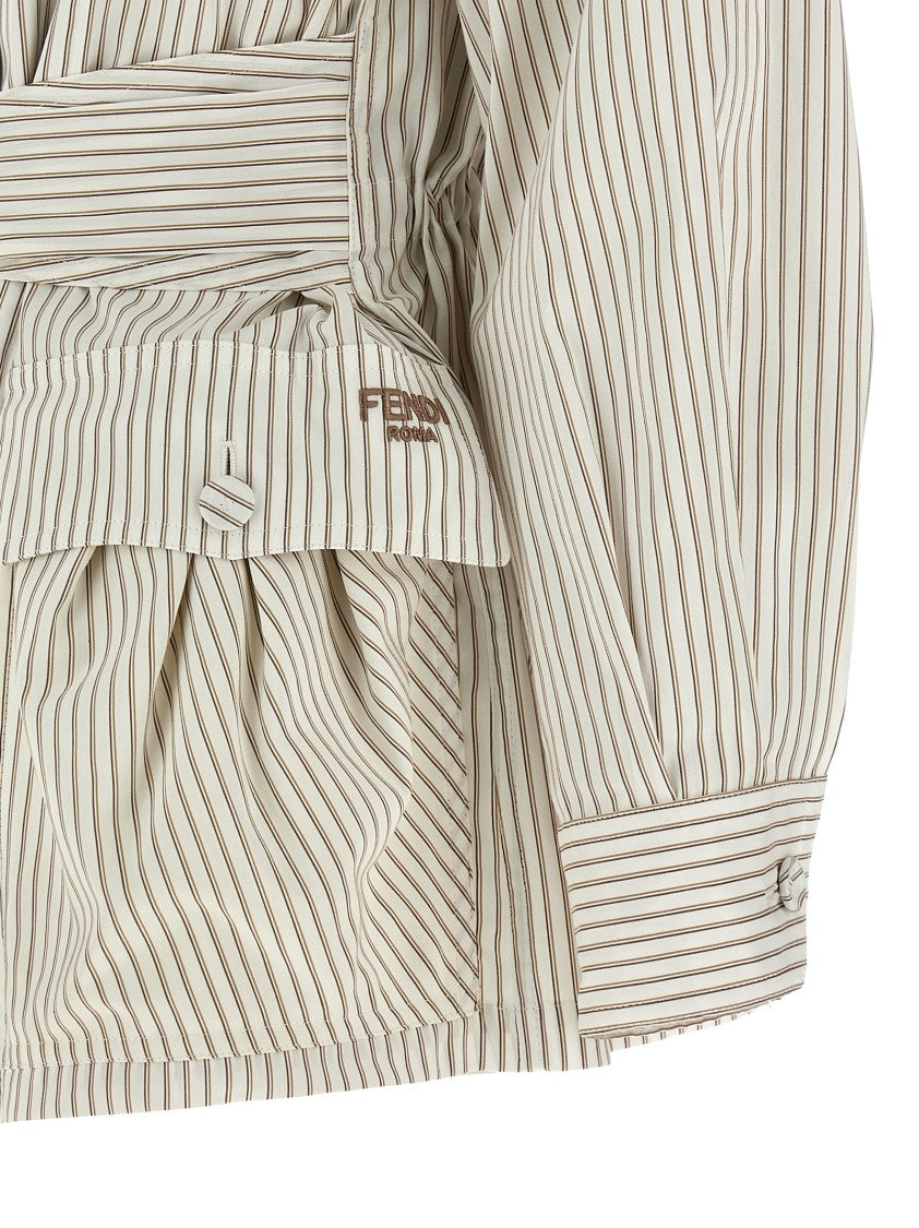 Fendi Contrasting Striped Cotton-Silk Blouson With Mandarain Collar