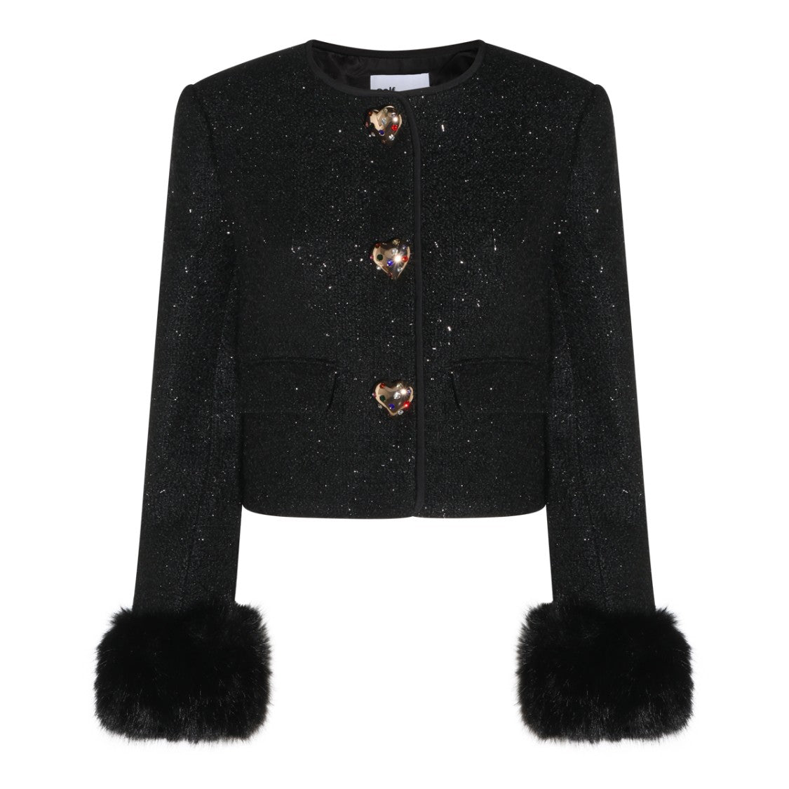 Self-Portrait Textured Heart Button Cropped Jacket