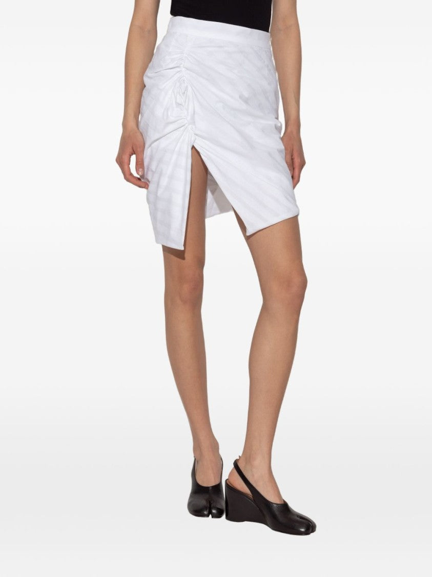 Vivienne Westwood White Striped Cotton Gathered Slit Skirt