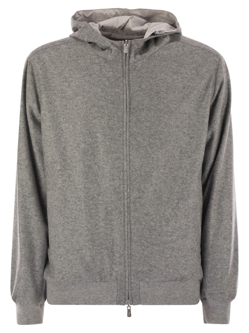 Fedeli Reversible Bomber Jacket With Hood In Cashmere Flannel And Airstop