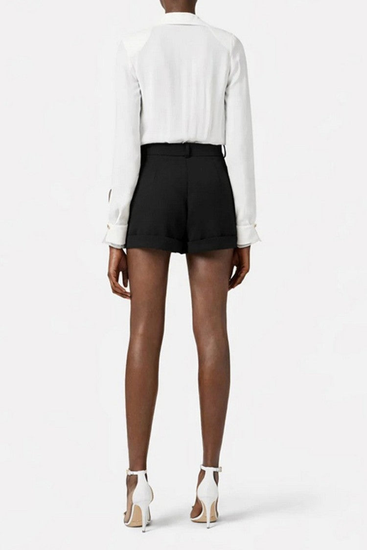Elisabetta Franchi Black High-Waist Cuffed Hem Polyester-Blend Shorts