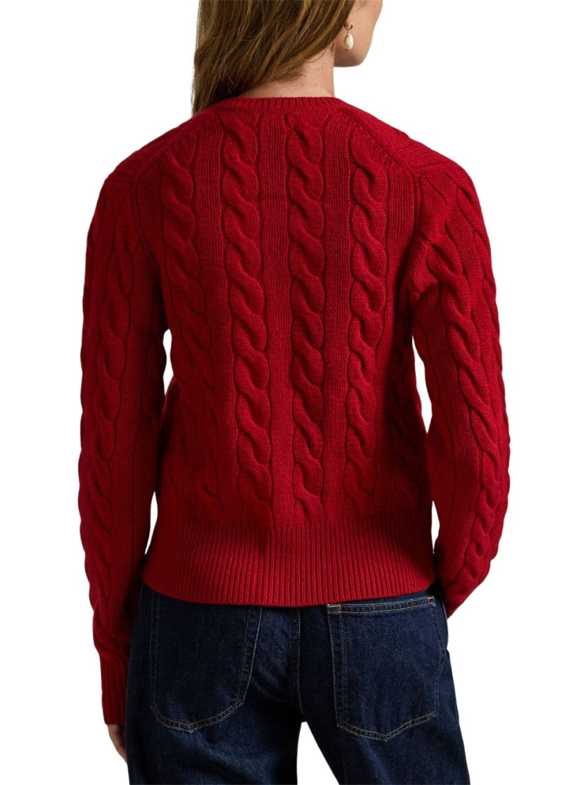 Polo Ralph Lauren Cable-Knit Cardigan In Rich Red Wool-Cashmere Blend