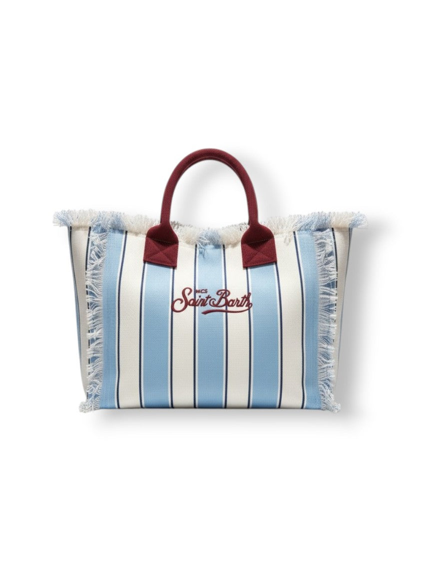 Mc2 Saint Barth Blue White Colette Cotton Handbag