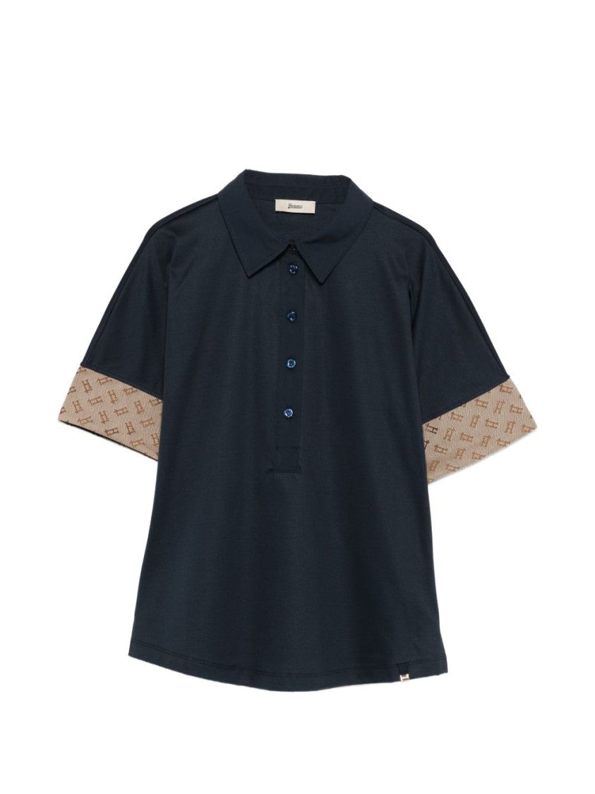 Herno Blue Printed Cuff Polo Shirt