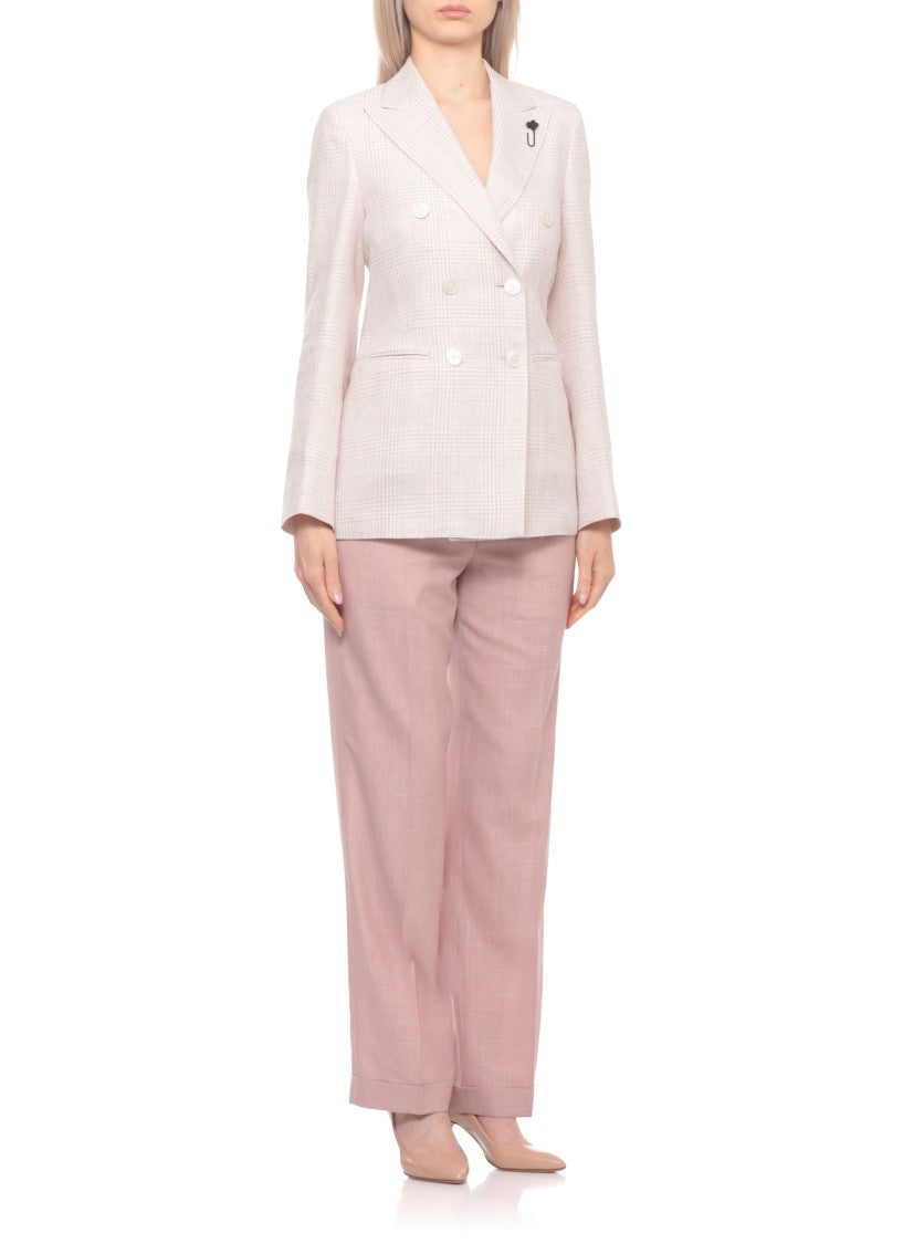 Lardini White Prince Of Wales Linen-Wool Blazer