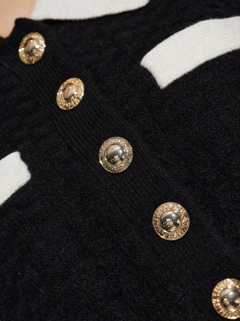 Self-Portrait Structured Black Sweater With Gold-Tone Buttons