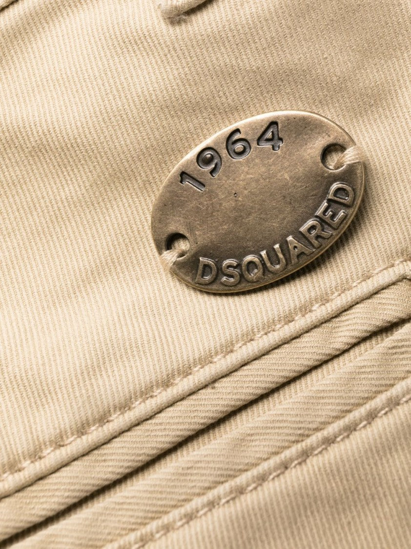 Dsquared2 Beige Tapered Cargo Cropped Cotton Trousers