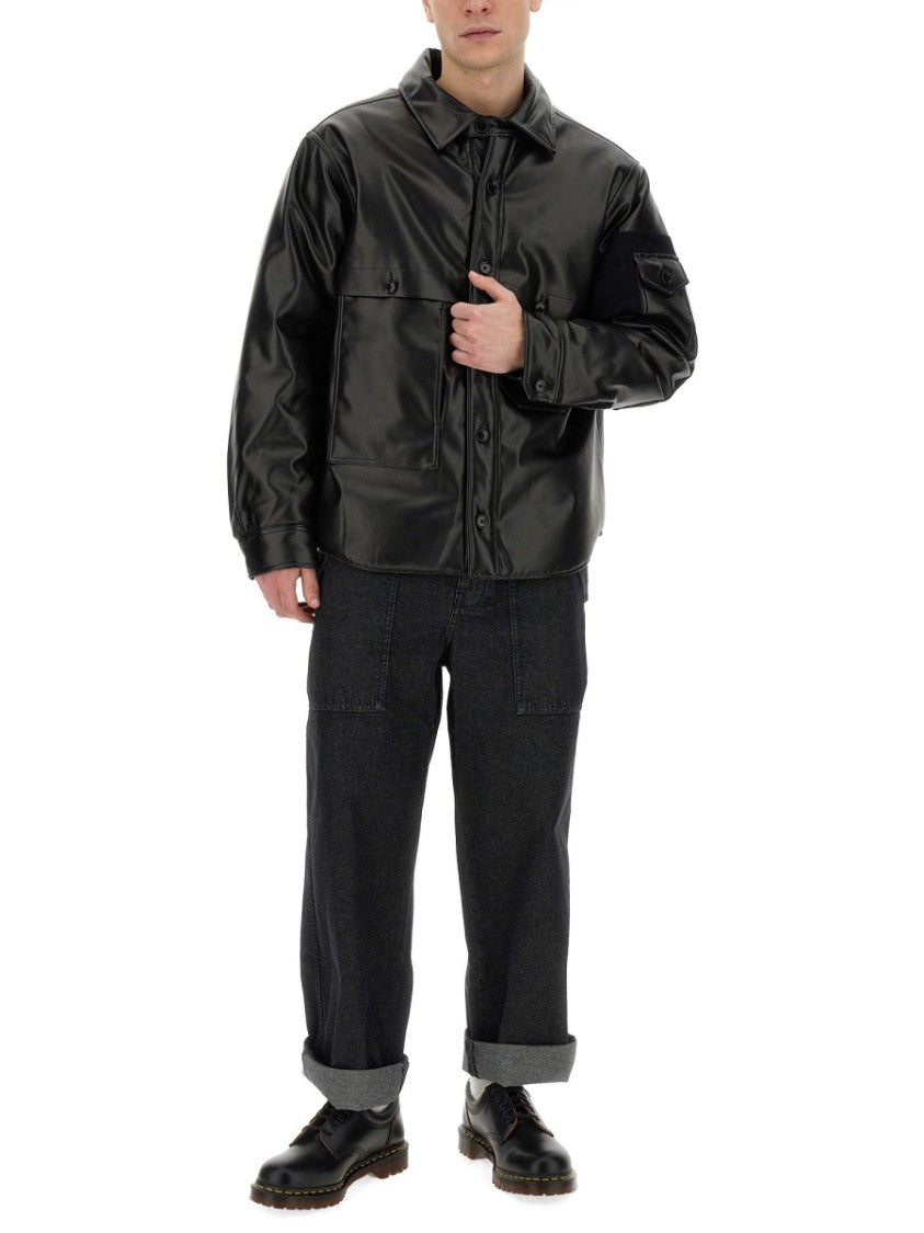 Aïe Black Shirt Jacket With Glossy Finish