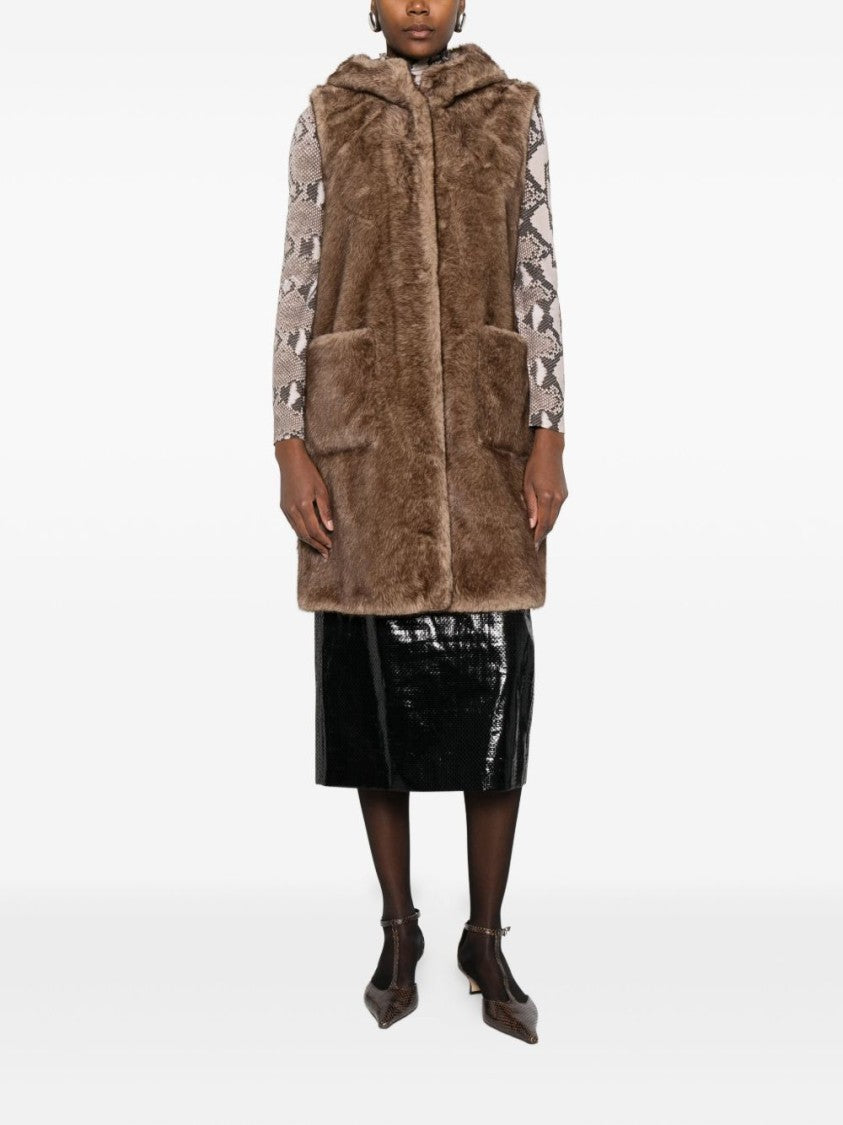 Betta Corradi Sleeveless Brown Faux Fur Coat