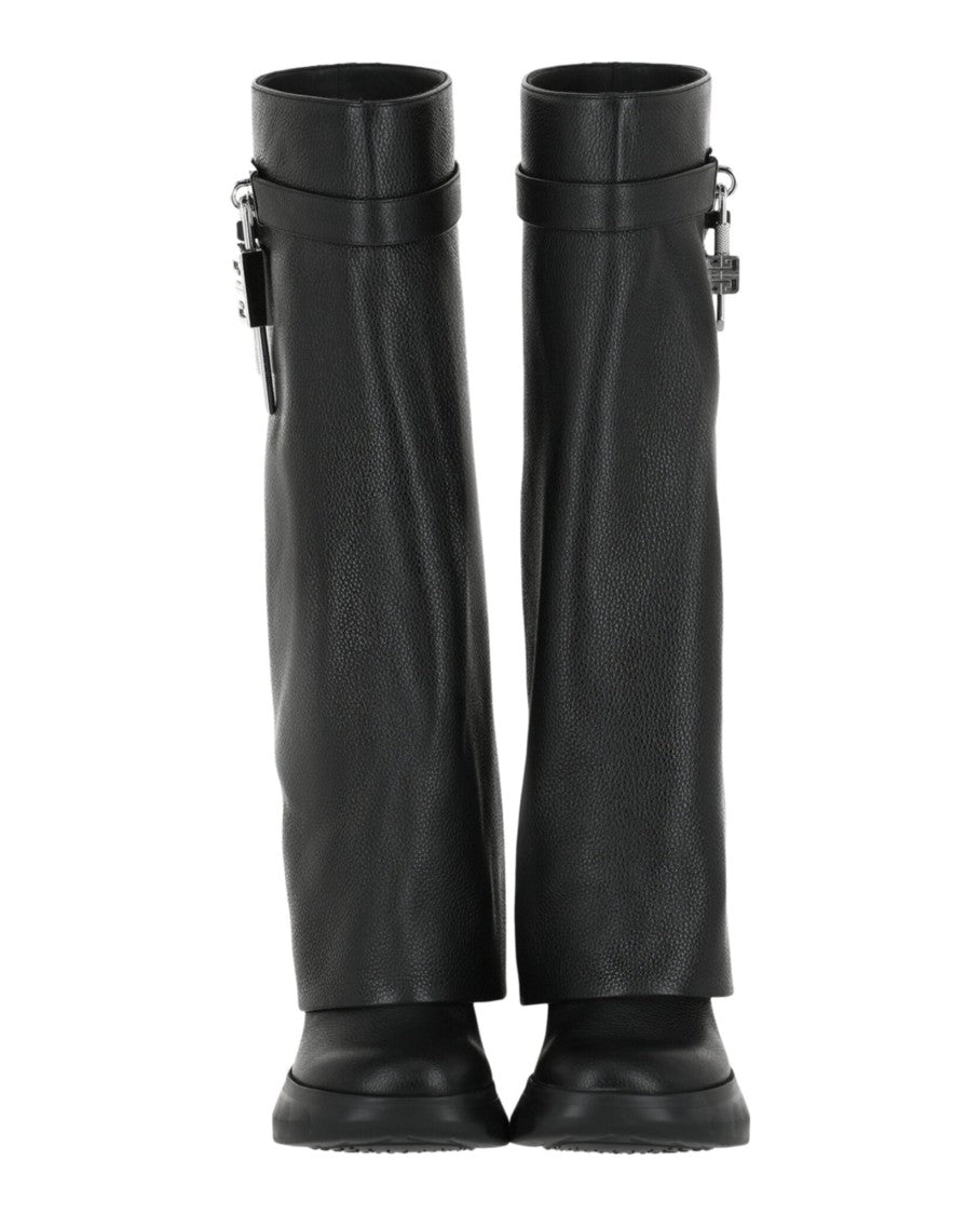Givenchy Shark Lock Biker Boots In Grained Leather