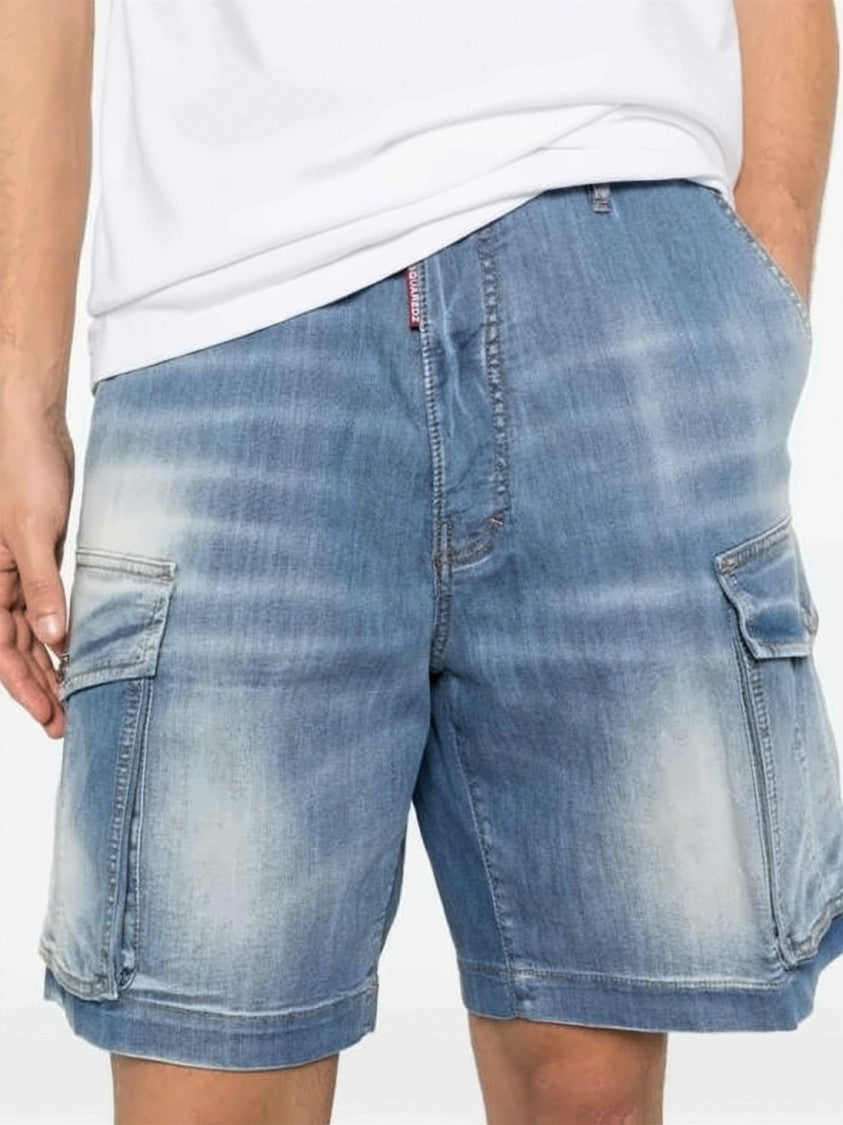 Dsquared2 Blue Straight-Fit Denim Cargo Shorts