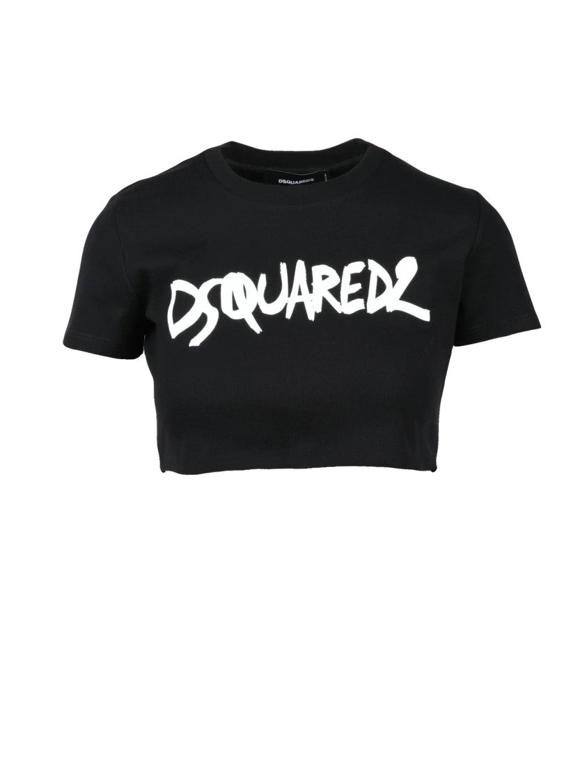 Dsquared2 Black Cotton Crop T-Shirt
