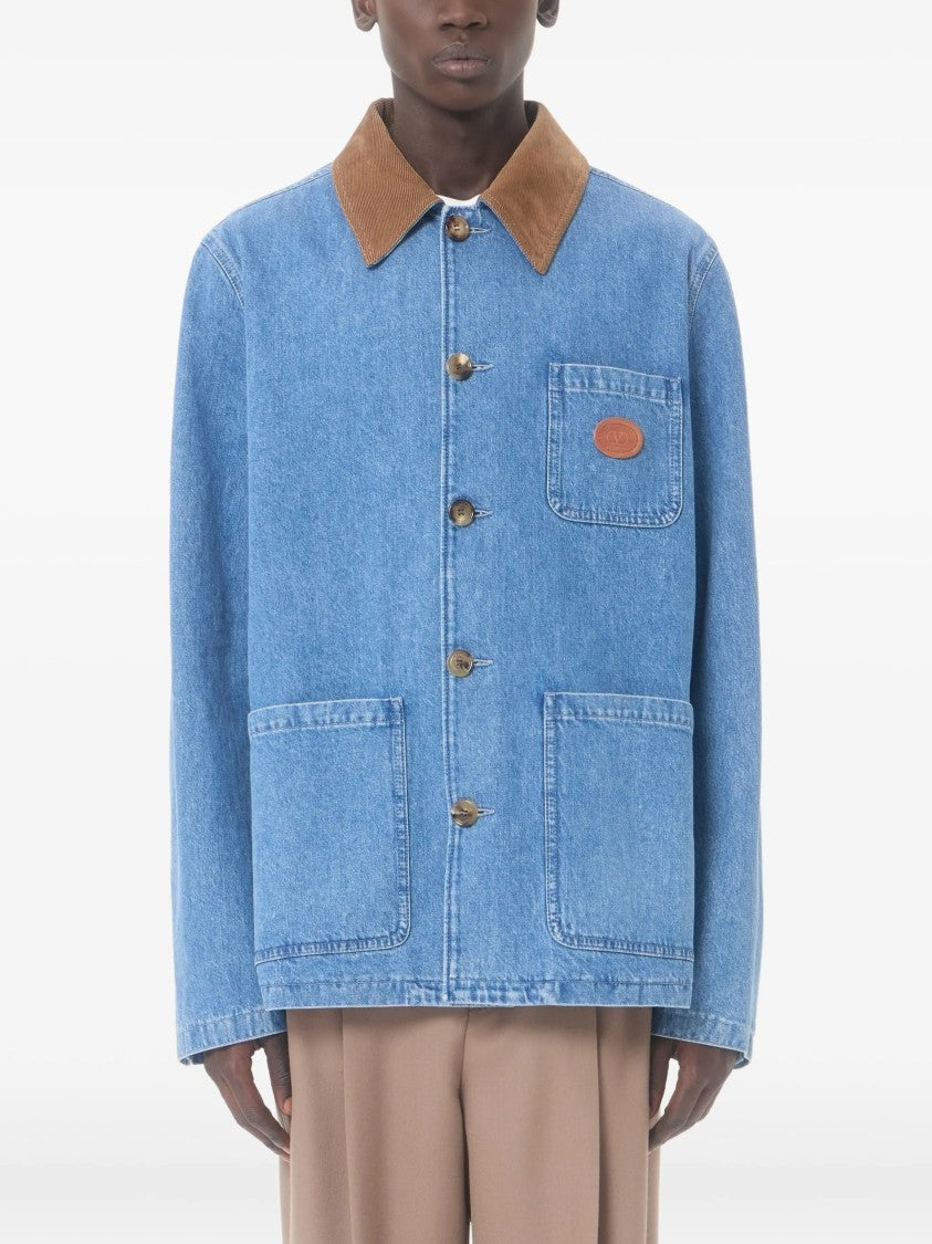 Valentino Giubbino Denim Corduroy Collar Jacket