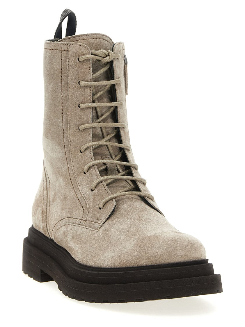 Brunello Cucinelli Suede Combat Boots Monile