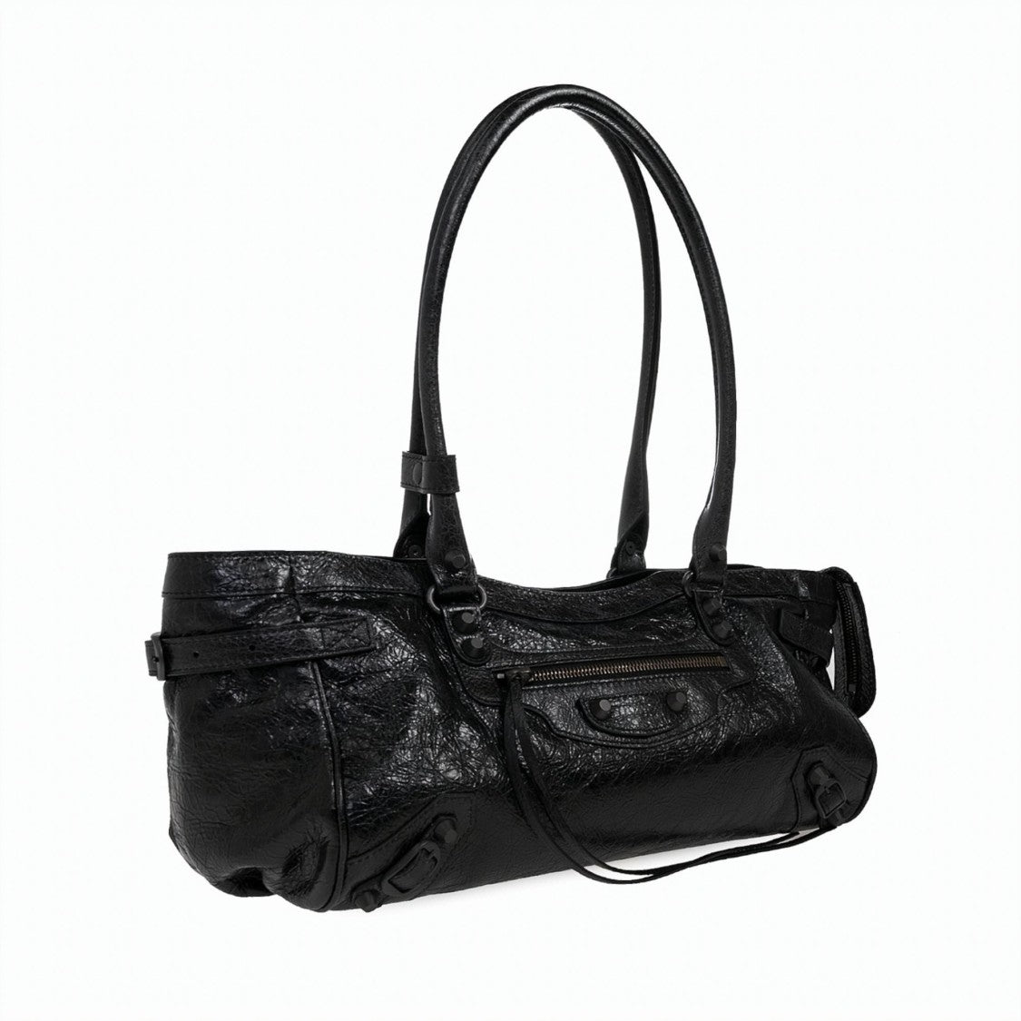 Balenciaga Elongated Black Lamb Leather Shoulder Bag