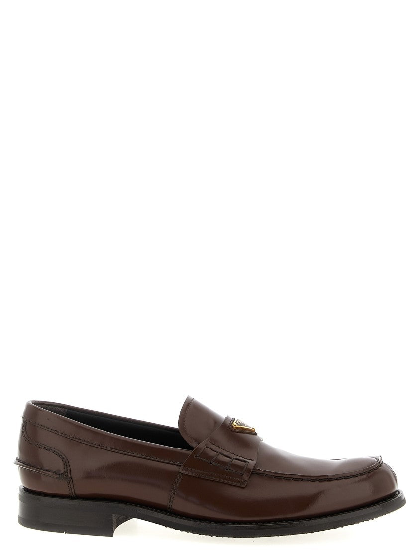 Prada Brushed Leather Loafers With Triangle Enameled Logo
