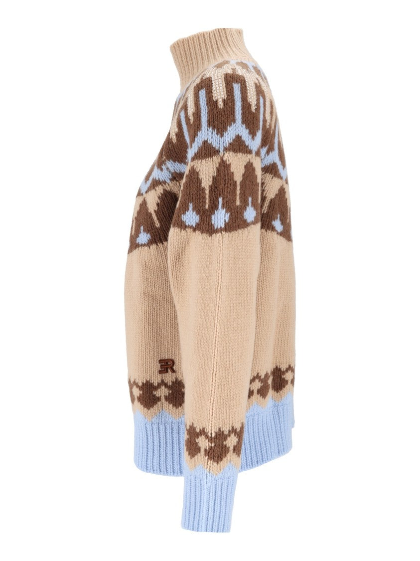 Ermanno Scervino Geometric Pattern Knit Sweater With High Ribbed Turtleneck