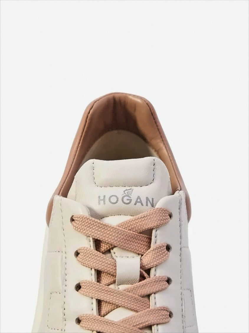Hogan Ivory Leather Lace-Up H-Stripes H Shoes