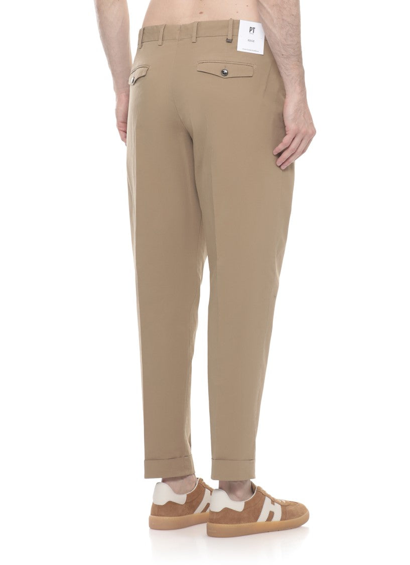 Pt Torino Beige Cotton Straight-Leg Pants
