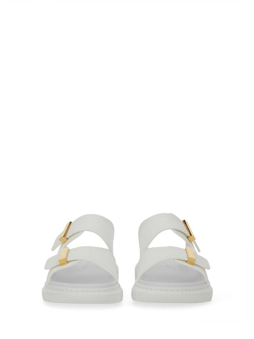 Alexander Mcqueen Gold Oversized Buckles Slide Sandals