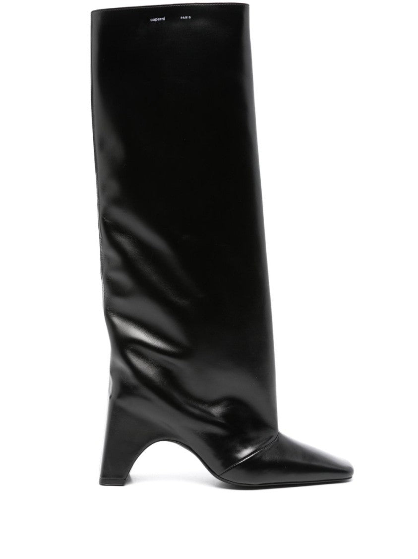 Coperni Black Leather Square Toe Block Boots