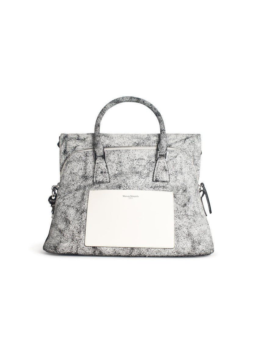 Maison Margiela '5Ac' Black And White Cracked Leather Bag