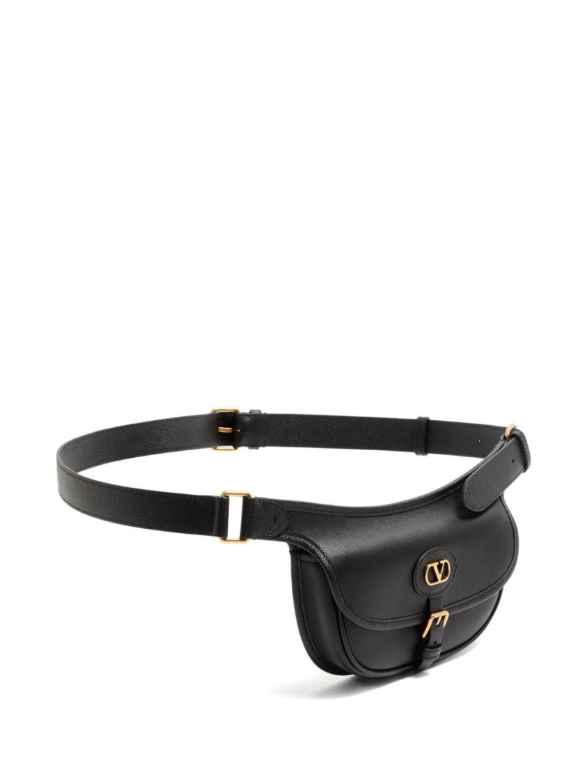 Valentino Garavani Curved Black Leather Belt Bag