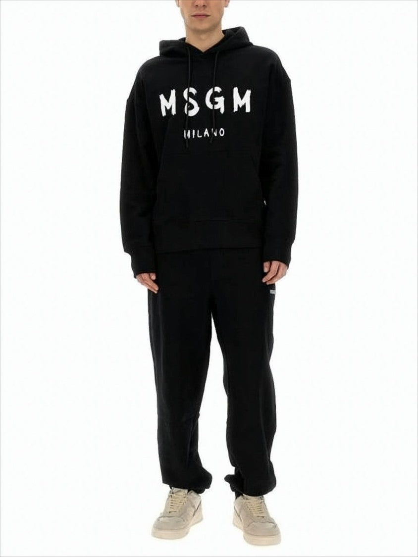 Msgm Relaxed Fit Hoodie With Bold Brushstroke Lettering