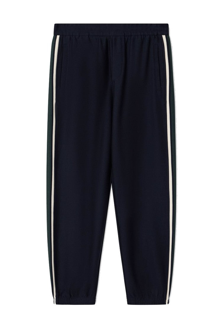 Emporio Armani Navy Green-And-White Side Stripe Cotton-Blend Sweatpants