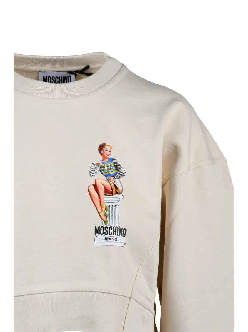 Mo5ch1no Jeans Cropped Crewneck Sweatshirt With Playful Graphic