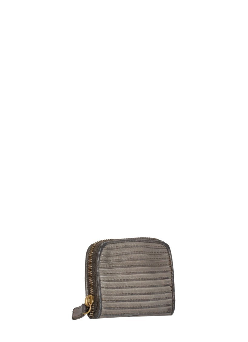 Majo Textured Grey Leather Wallet With Gold-Tone Hardware
