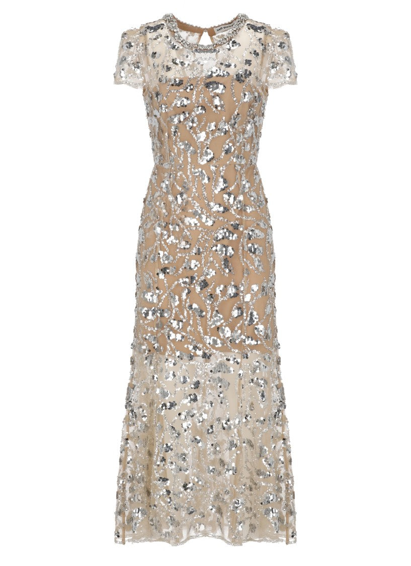 Self-Portrait Sparkling Midi Dress With Strass And Rear Button Details