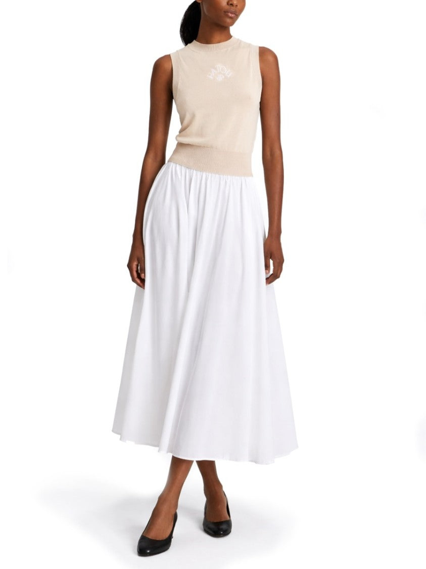 Patou White Soft Pleats Flowing Midi Skirt