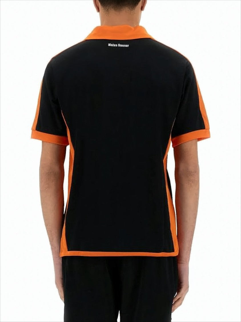 Wales Bonner Relaxed Fit Black Polo Shirt With Orange Accents