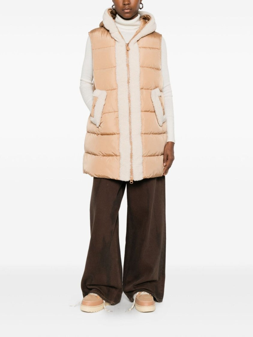 Save The Duck Sleeveless Padded Vest With Shearling Trim And Hood
