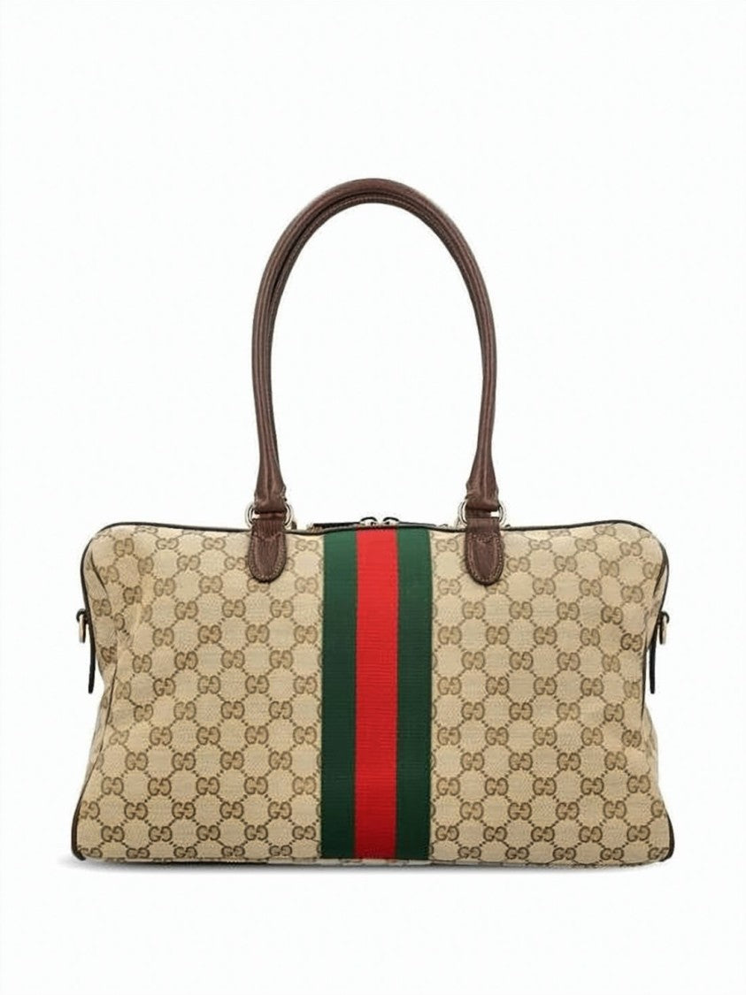 Gucci Large Boston Bag In Beige Gg Canvas