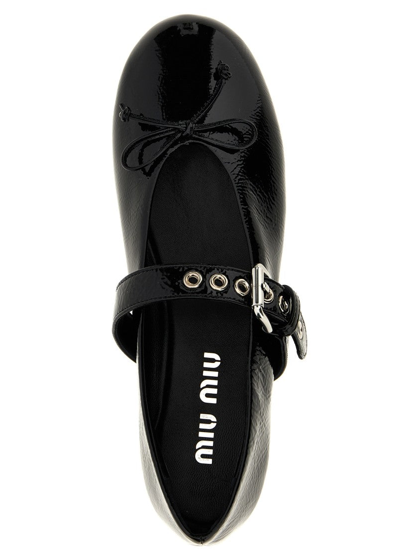 Miu Miu Buckle And Bow Ballet Flats