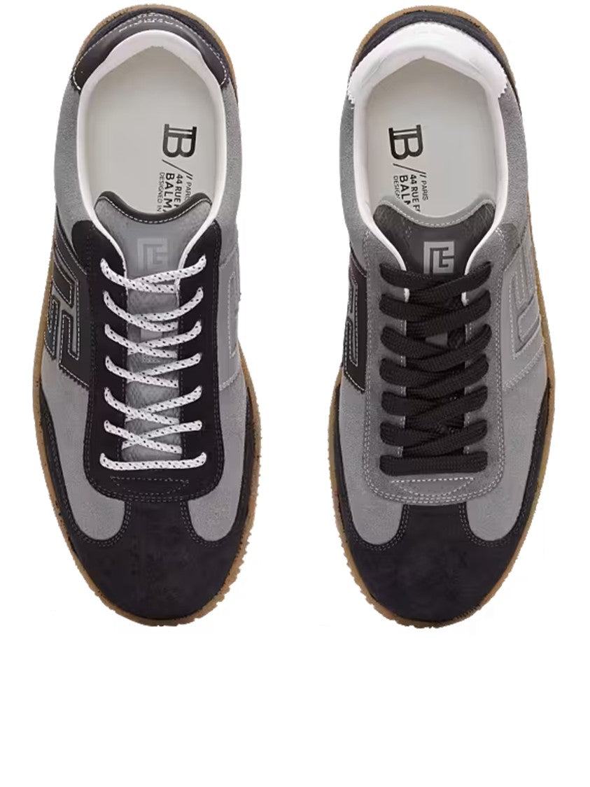 Balmain Grey Low Top Suede Panel Sneakers