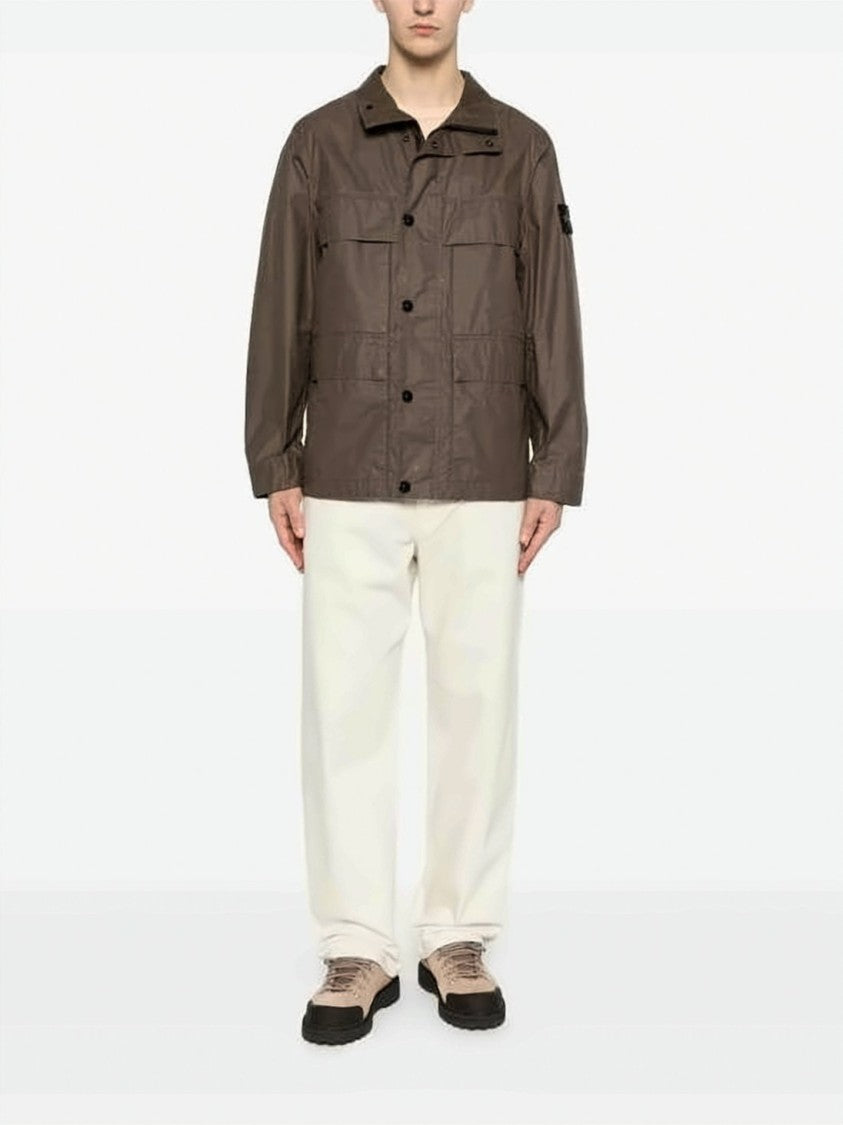 Stone Island Structured Brown Utility Jacket With High Collar
