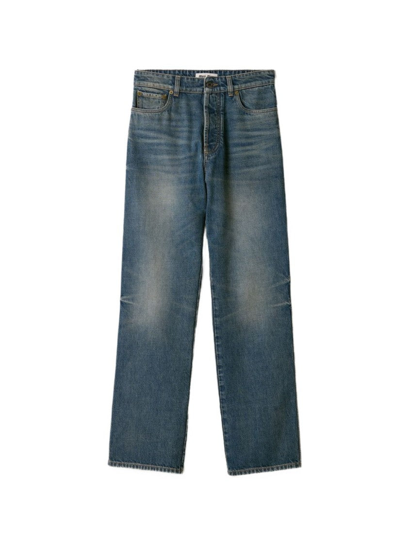 Miu Miu Wide-Leg Denim Five-Pocket Jeans