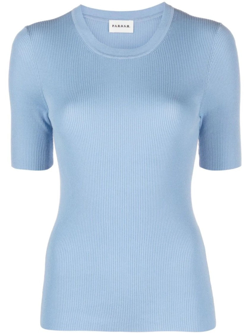 P.A.R.O.S.H. Ribbed Texture Short-Sleeved Knit Top