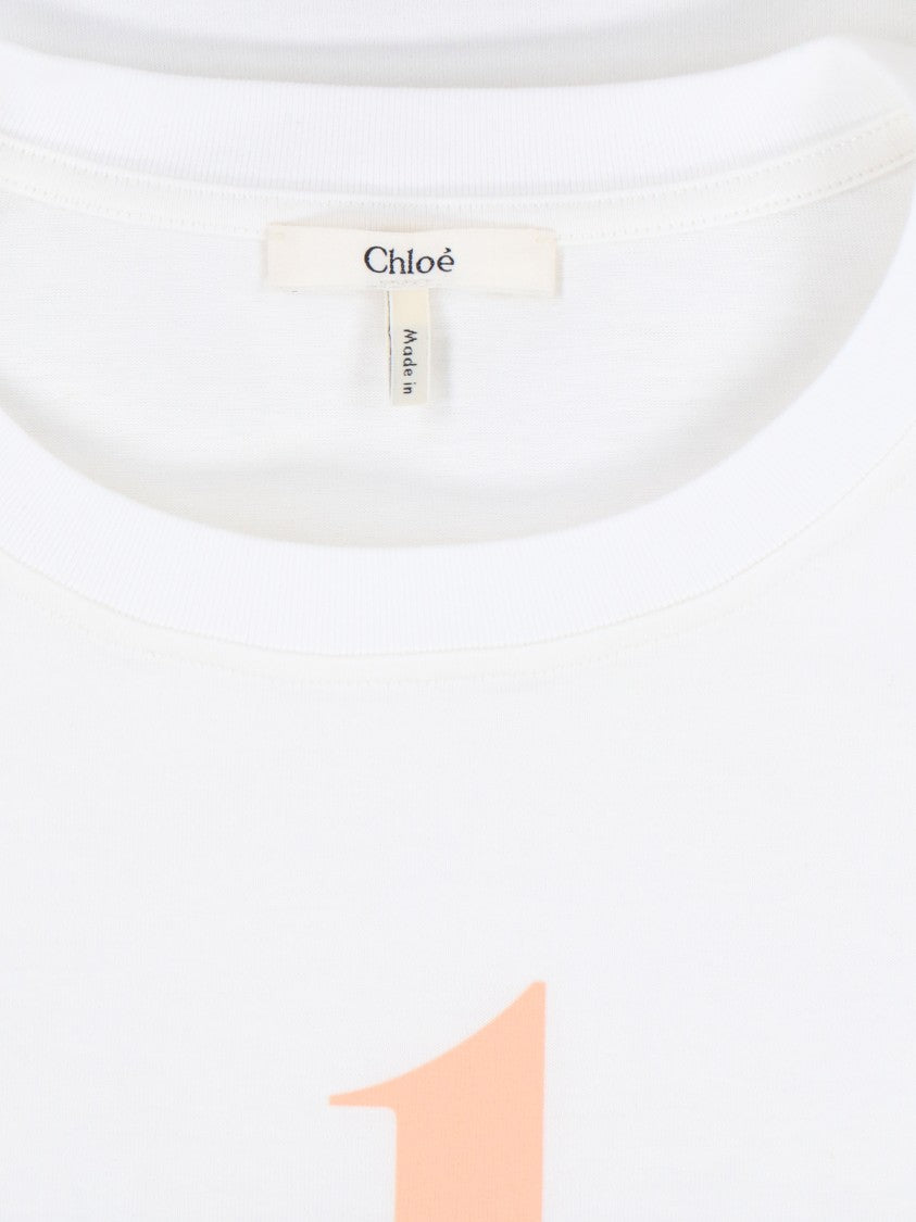 Chloé Cropped White Boxy Top With Peach Graphic Text